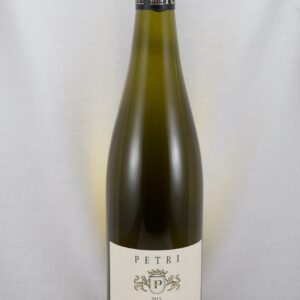 a bottle of white wine with a white label